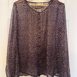 Esprit purple women's sheer long-sleeve blouse, size L